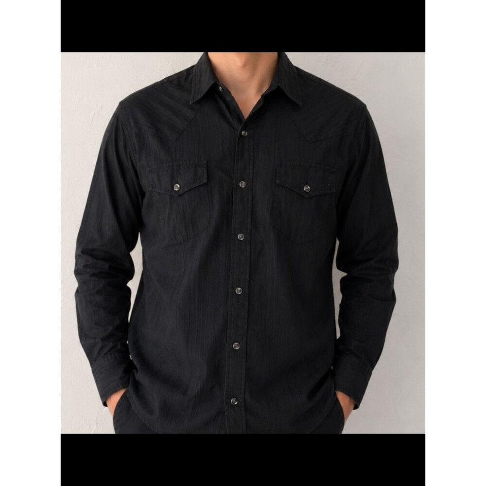 Gibson Trading Co Black Western Snap Button Shirt Men's Medium Pearl Snap Long S